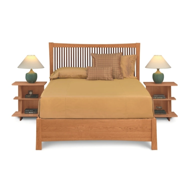 Berkeley Bed with Storage in cherry with 2 storage nightstands, front view