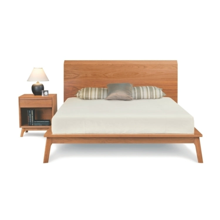 Catalina Bed in cherry, front view with nightstand