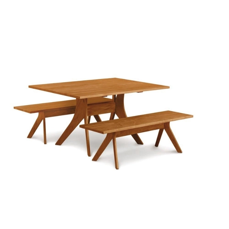 Audrey Fixed Top Dining Table in cherry with dining benches