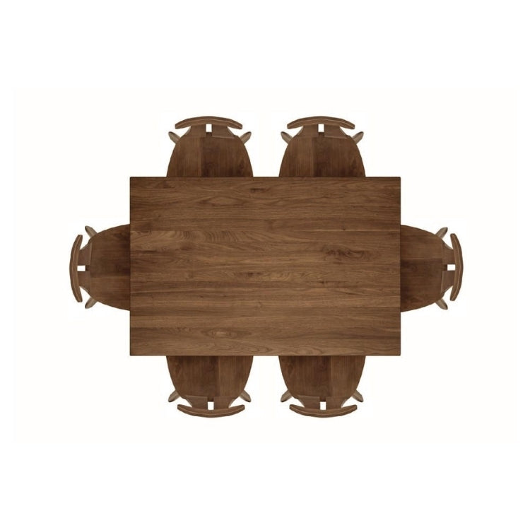 Audrey Fixed Top Dining Table in walnut, top view with 6 chairs