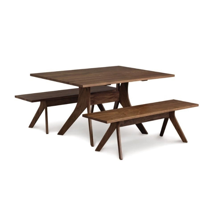 Audrey Fixed Top Dining Table in walnut with dining benches