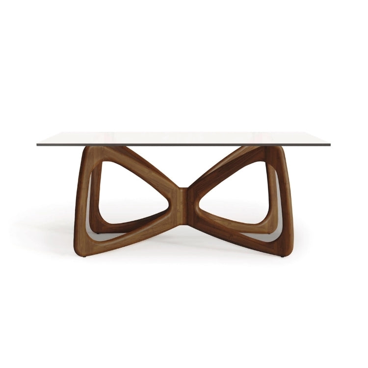 Butterfly Glass Top Table walnut front view