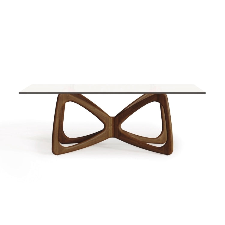 Butterfly Glass Top Table walnut front view