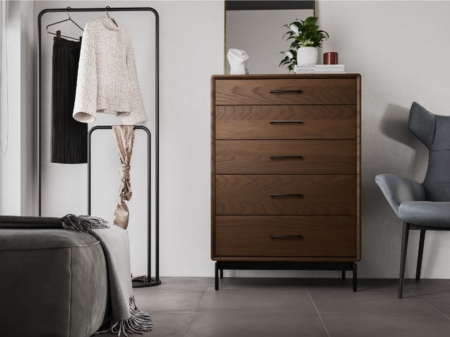 Linq 5-Drawer Chest with clothes on rack and seating