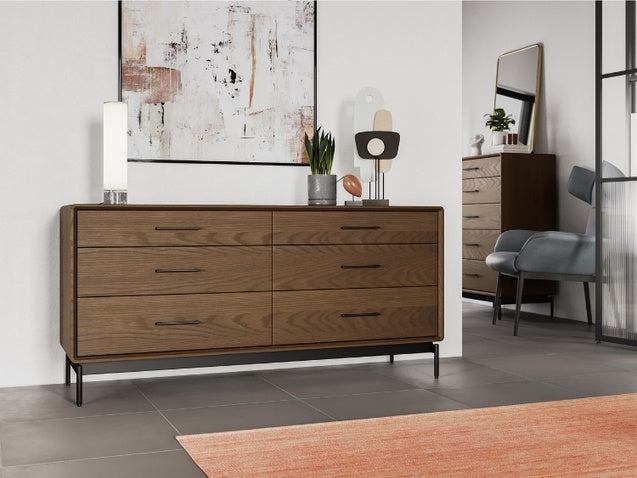 Linq 6-Drawer Dresser with chair, rug, decor