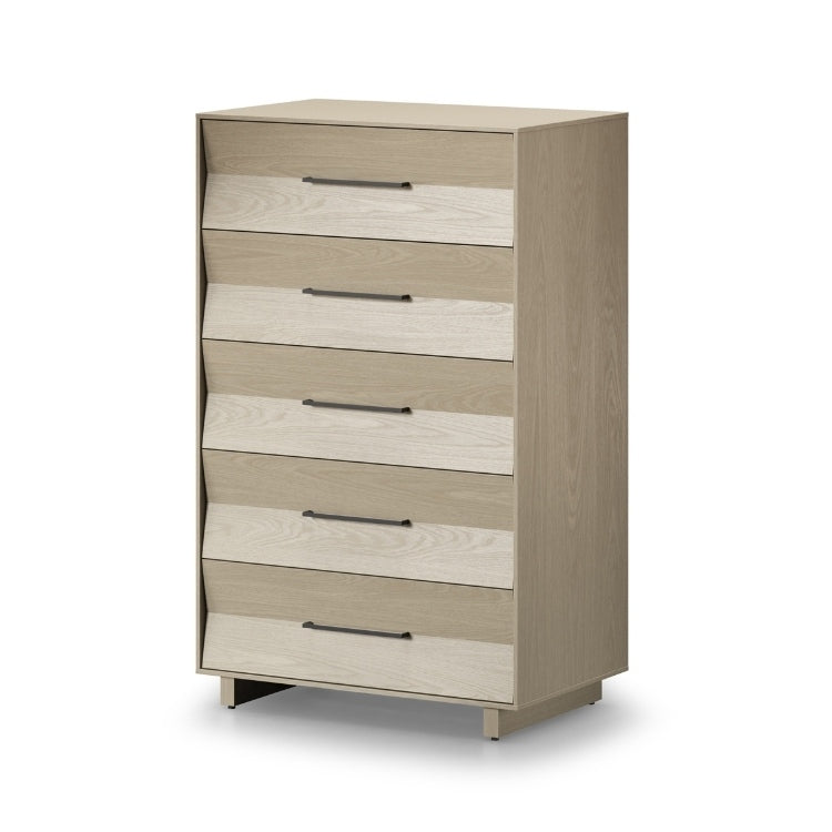 KAVA 5 drawer chest in washed oak angle view