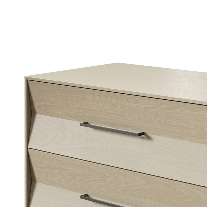 KAVA 5 drawer chest in washed oak close up view of top drawer corner