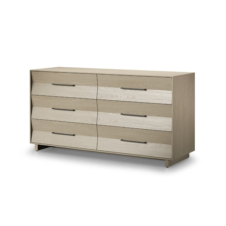 KAVA 6 drawer dresser in washed oak angle view