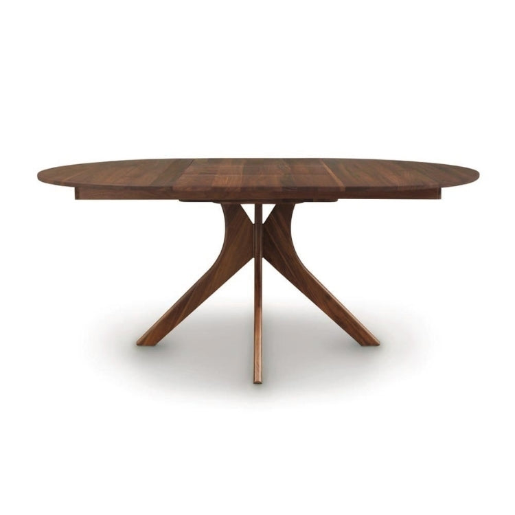 Audrey Round Extension Table in walnut, extended front view