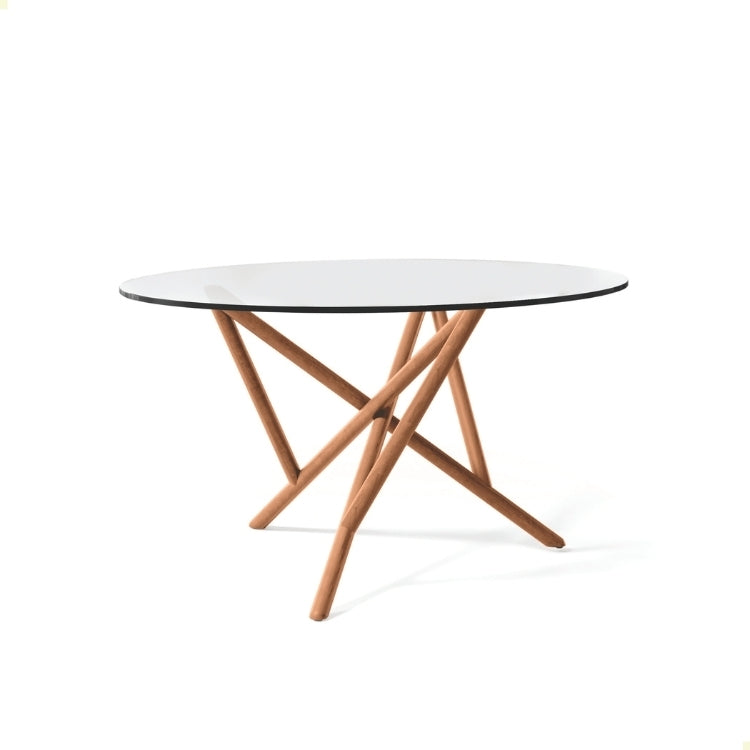 Baton Round Glass Top Table in Natural Cherry