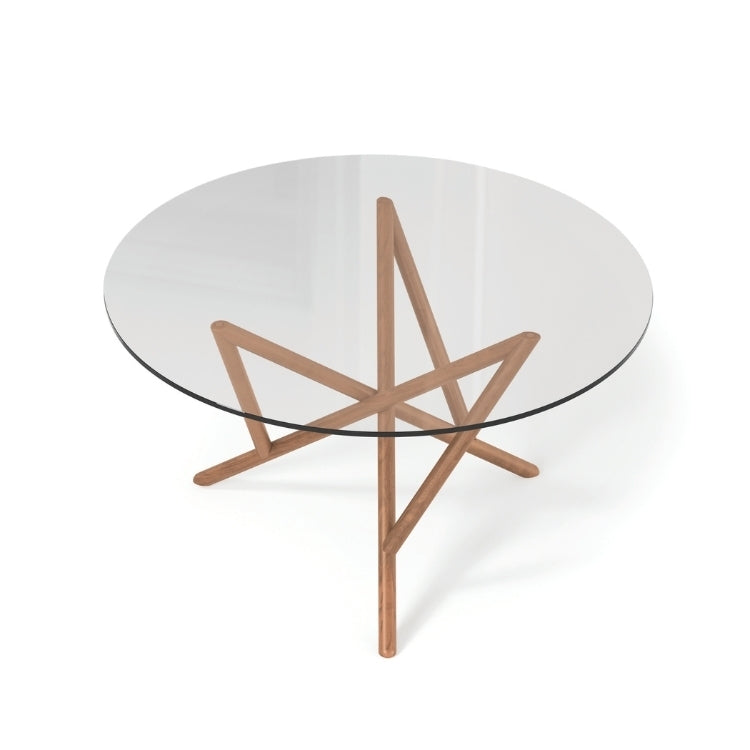 Baton Round Glass Top Table in Natural Cherry top view