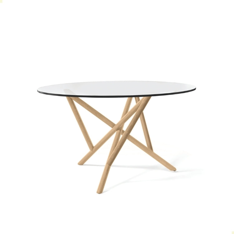 Baton Round Glass Top Table in Oak