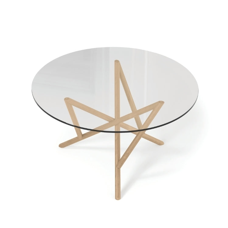 Baton Round Glass Top Table in Oak top view