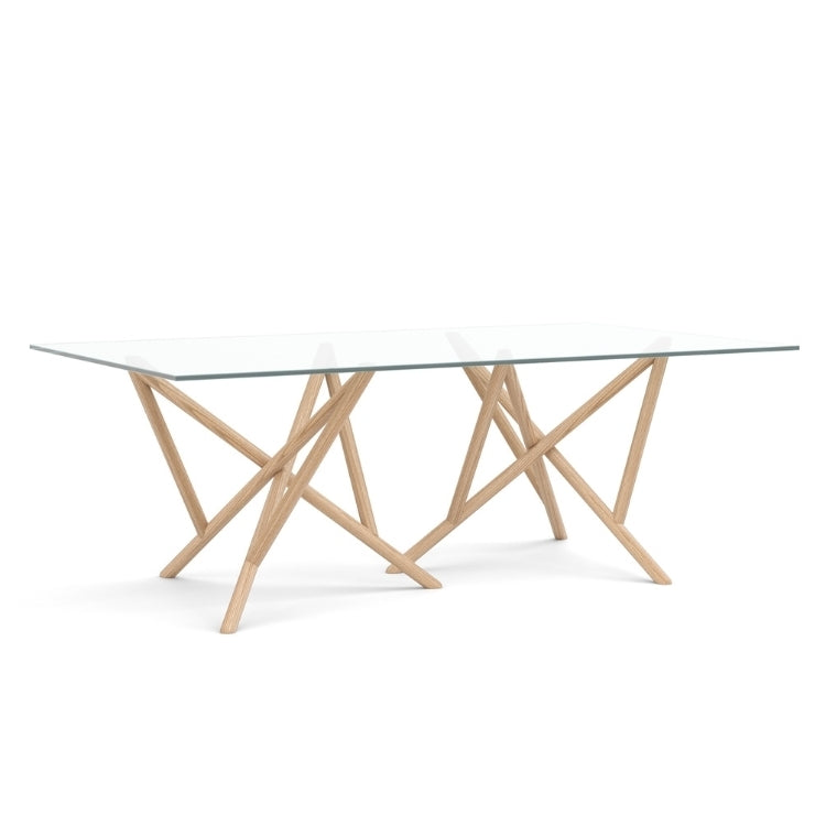 Baton Glass Top Table in Oak angled view