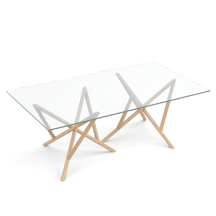 Baton Glass Top Table in Oak top view