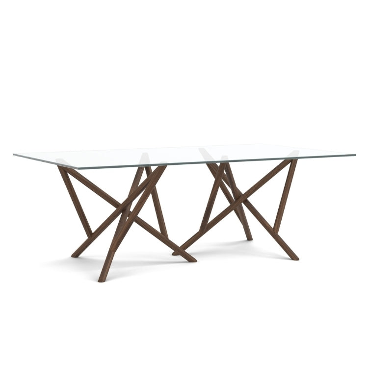 Baton Glass Top Table in Natural Walnut angled view