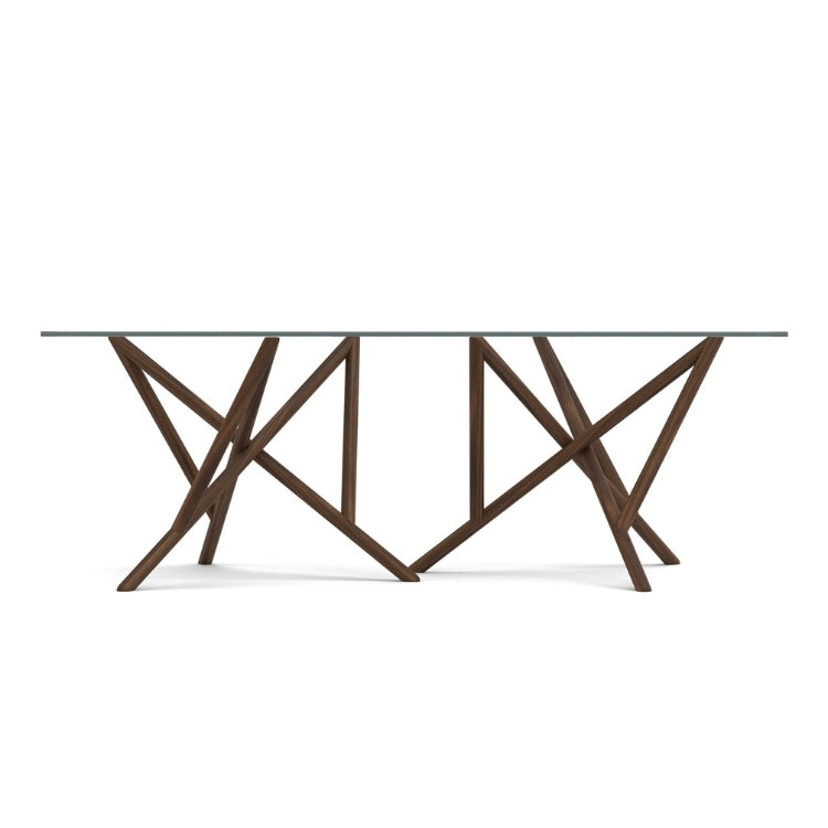 Baton Glass Top Table in Natural Walnut head on