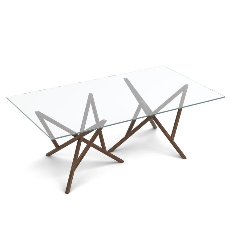 Baton Glass Top Table in Natural Walnut top view