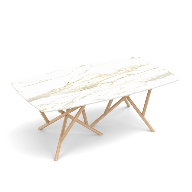 Baton Boat Shaped Stone Top Table in Macchia Vecchia with Oak base top view