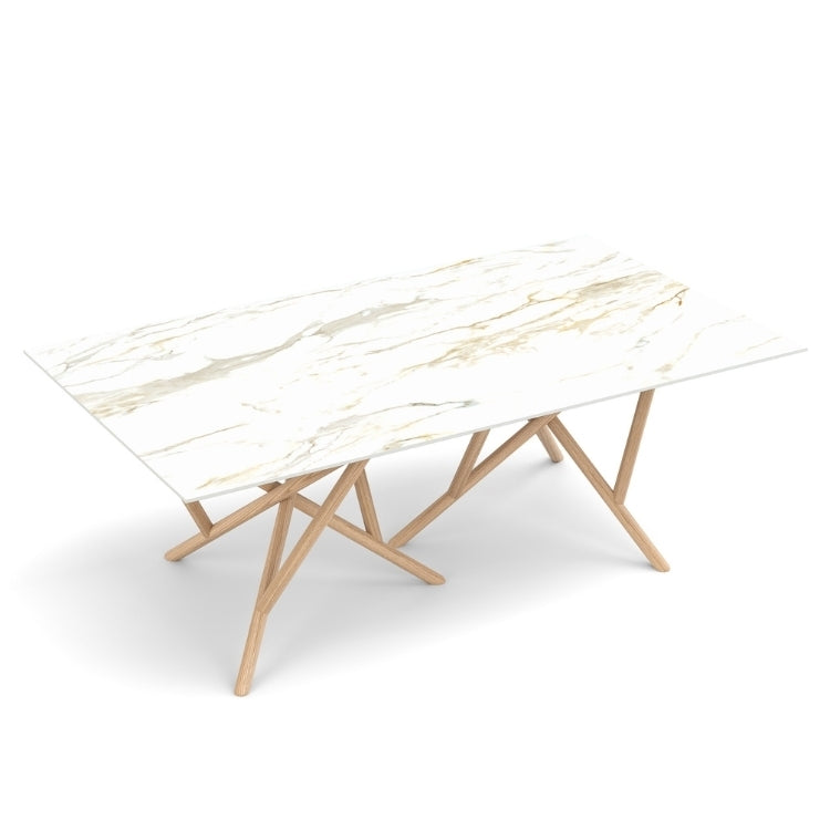 Baton Rectangle Stone Top Table in Macchia Vecchia with Oak base top view