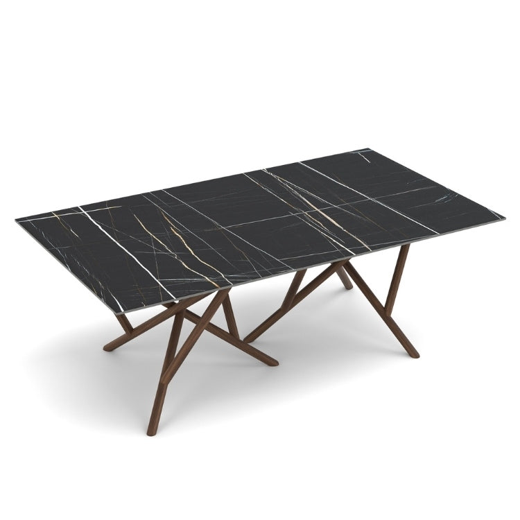 Baton Rectangle Stone Top Table in Sahara Noir with Natural Walnut base top view