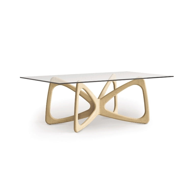 Butterfly Glass Top Table natural oak angle view