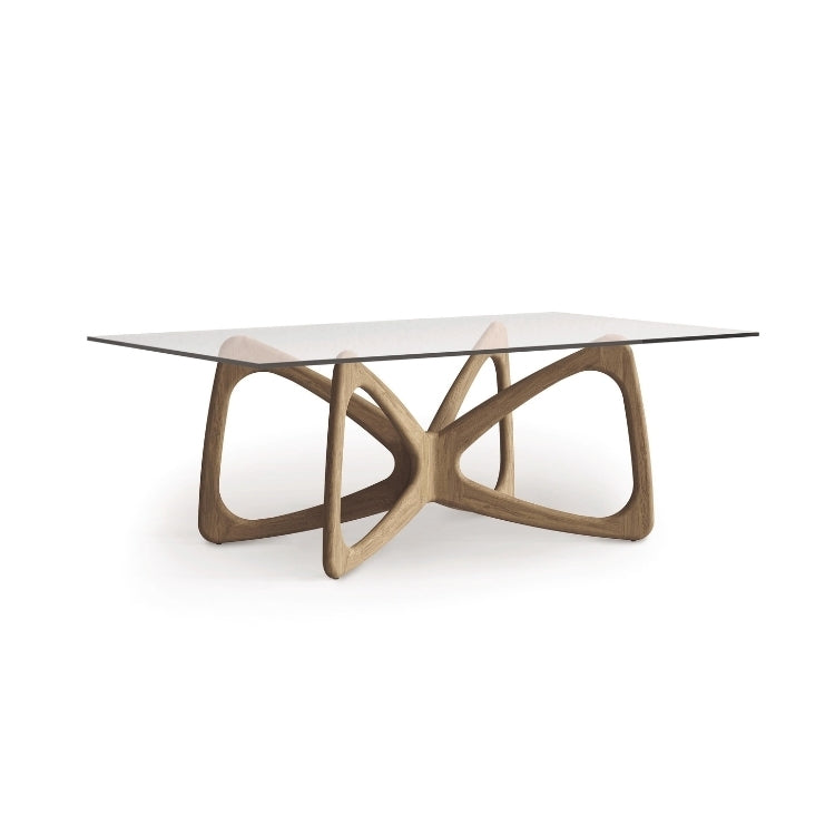 Butterfly Glass Top Table sand oak finish angle view