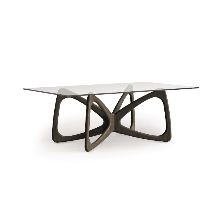 Butterfly Glass Top Table seared oak finish angle view