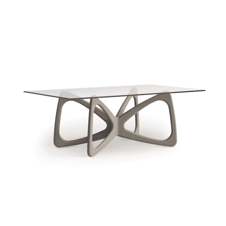 Butterfly Glass Top Table weathered oak finish, angle view