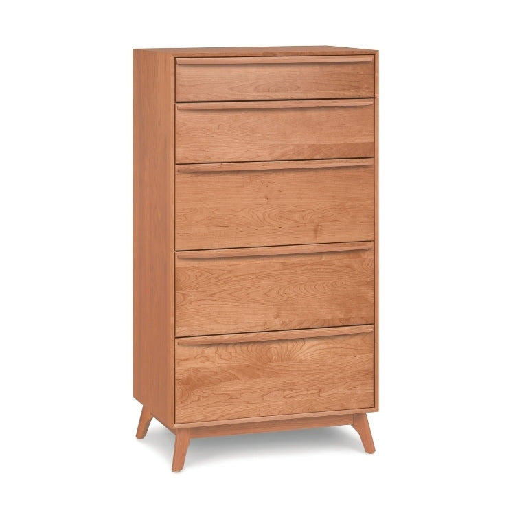 Catalina 5 Drawer Narrow Chest Cherry angle view