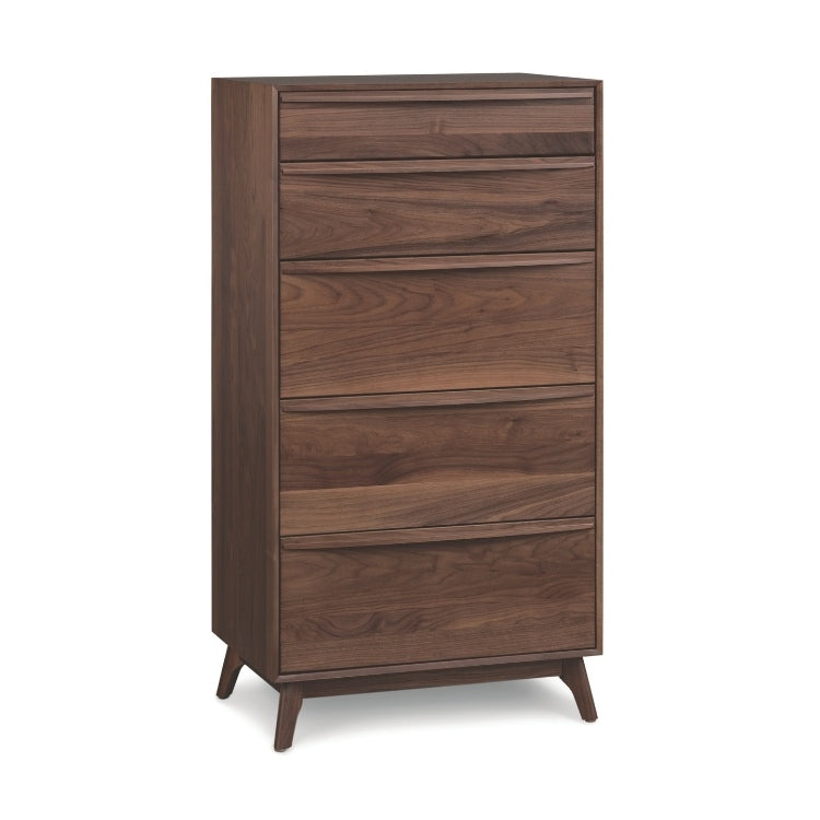 Catalina 5 Drawer Narrow Chest Walnut angle view