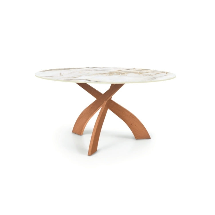 Entwine Stone Top Round Table in Natural Cherry with Macchia Vecchia Stone