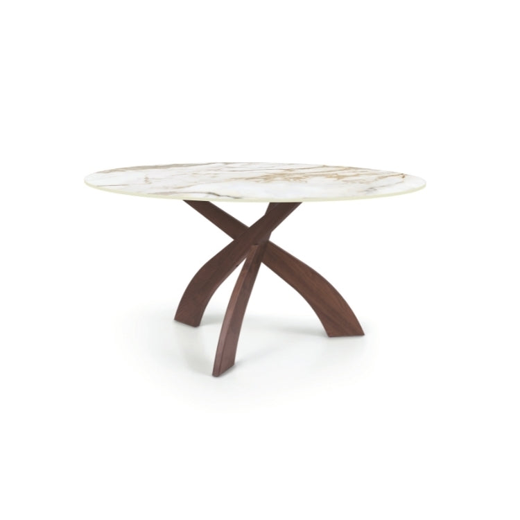Entwine Stone Top Round Table in Natural Walnut with Macchia Vecchia Stone