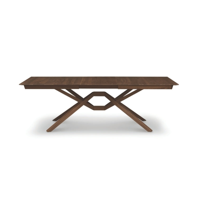 Exeter Extension Table walnut front view extended with one leaf