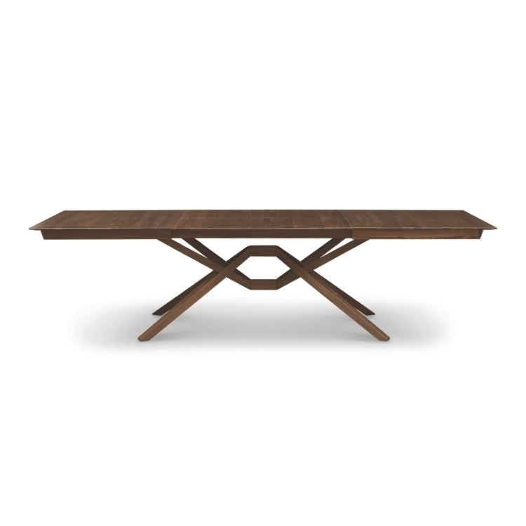 Exeter Extension Table walnut front view extended with two leaves