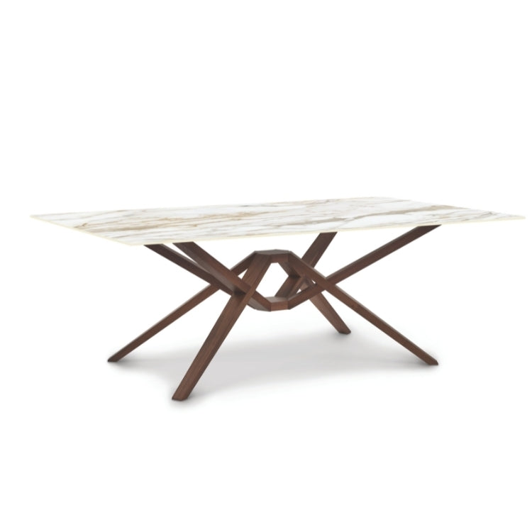 Exeter Stone Top Rectangular Table in Natural Walnut with Macchia Vecchia stone