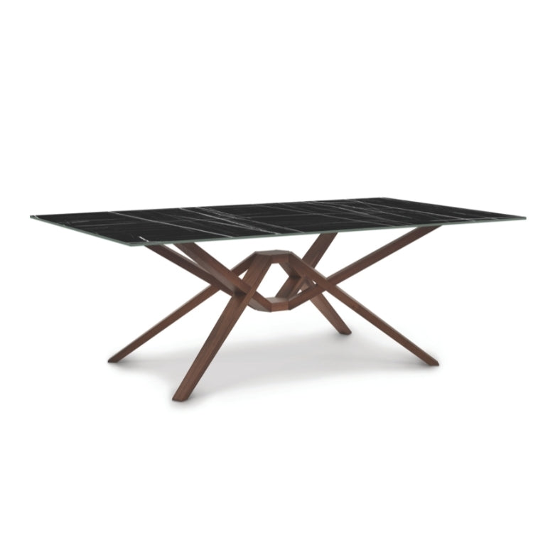 Exeter Stone Top Rectangular Table in Natural Walnut with Sahara Noir stone