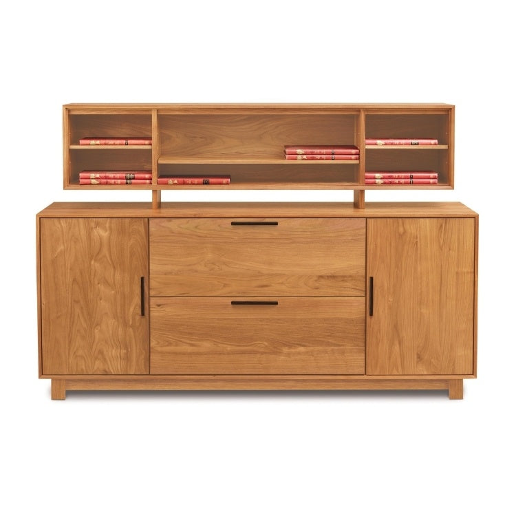 Linear Credenza cherry front view with organizer hutch