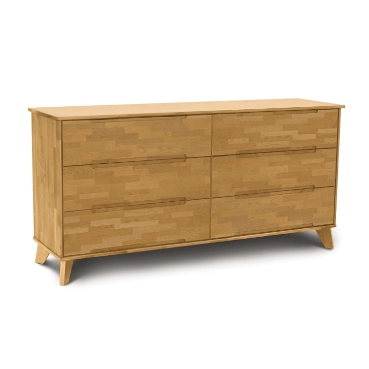 Linn Cherry 6 drawer dresser with recessed handles, angled view