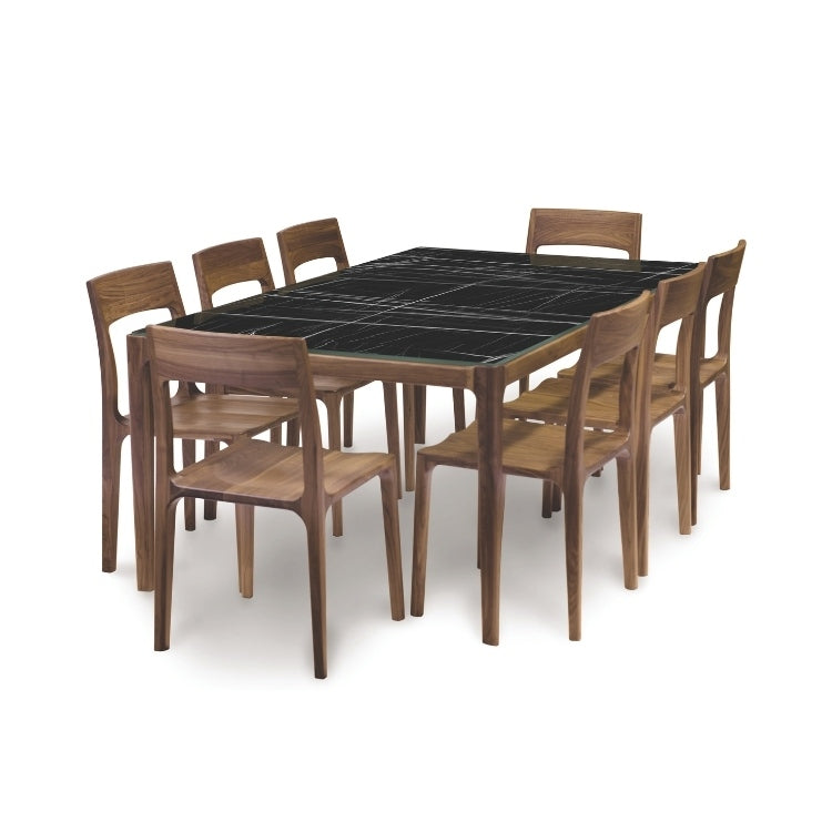 Lisse Stone Top Table in Sahara Noir with dining chairs