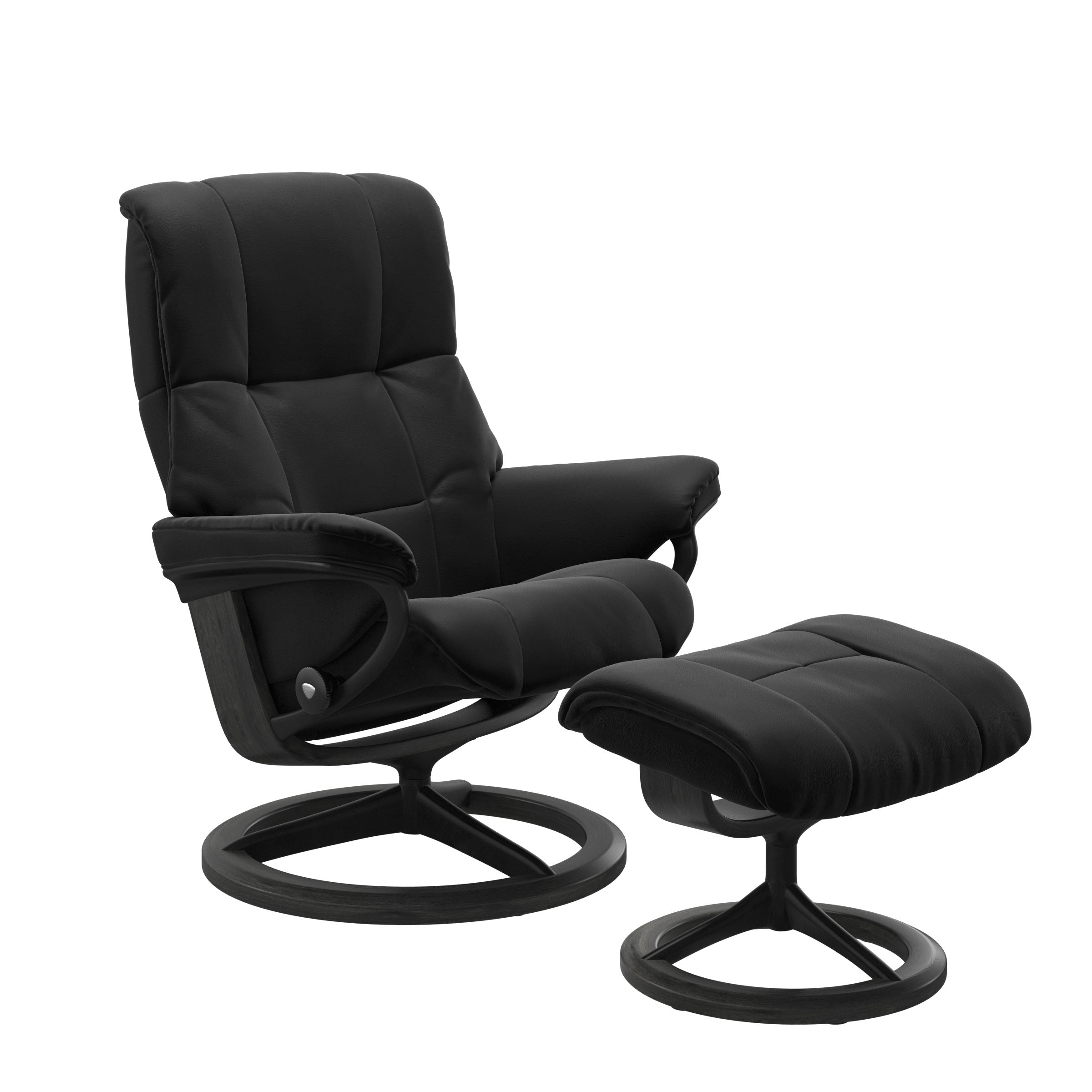 Paloma black recliner chair with ottoman black matte metal and wooden grey signature base