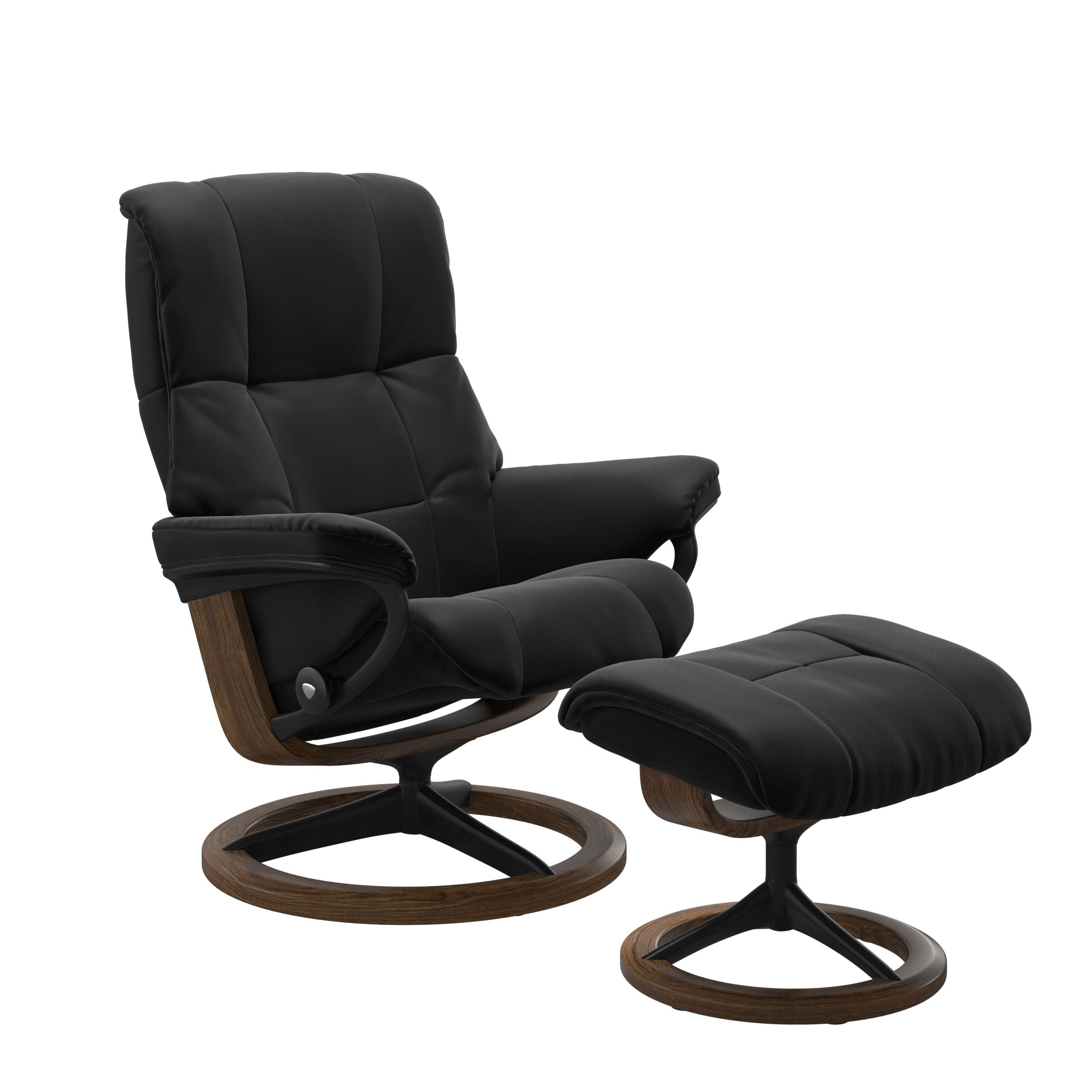 Paloma black recliner chair with ottoman black matte metal and wooden teak signature base