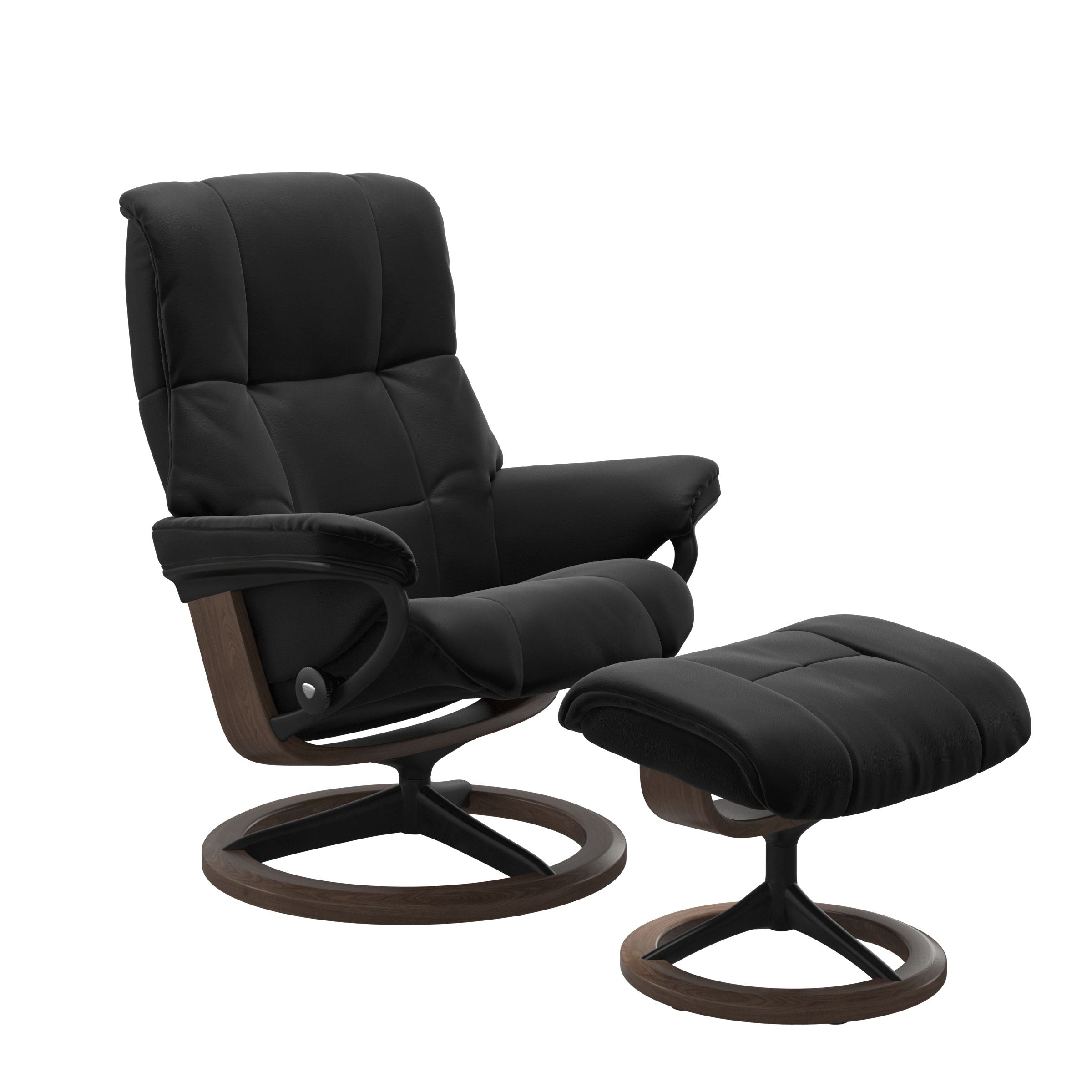 Paloma black recliner chair with ottoman black matte metal and wooden walnut signature base