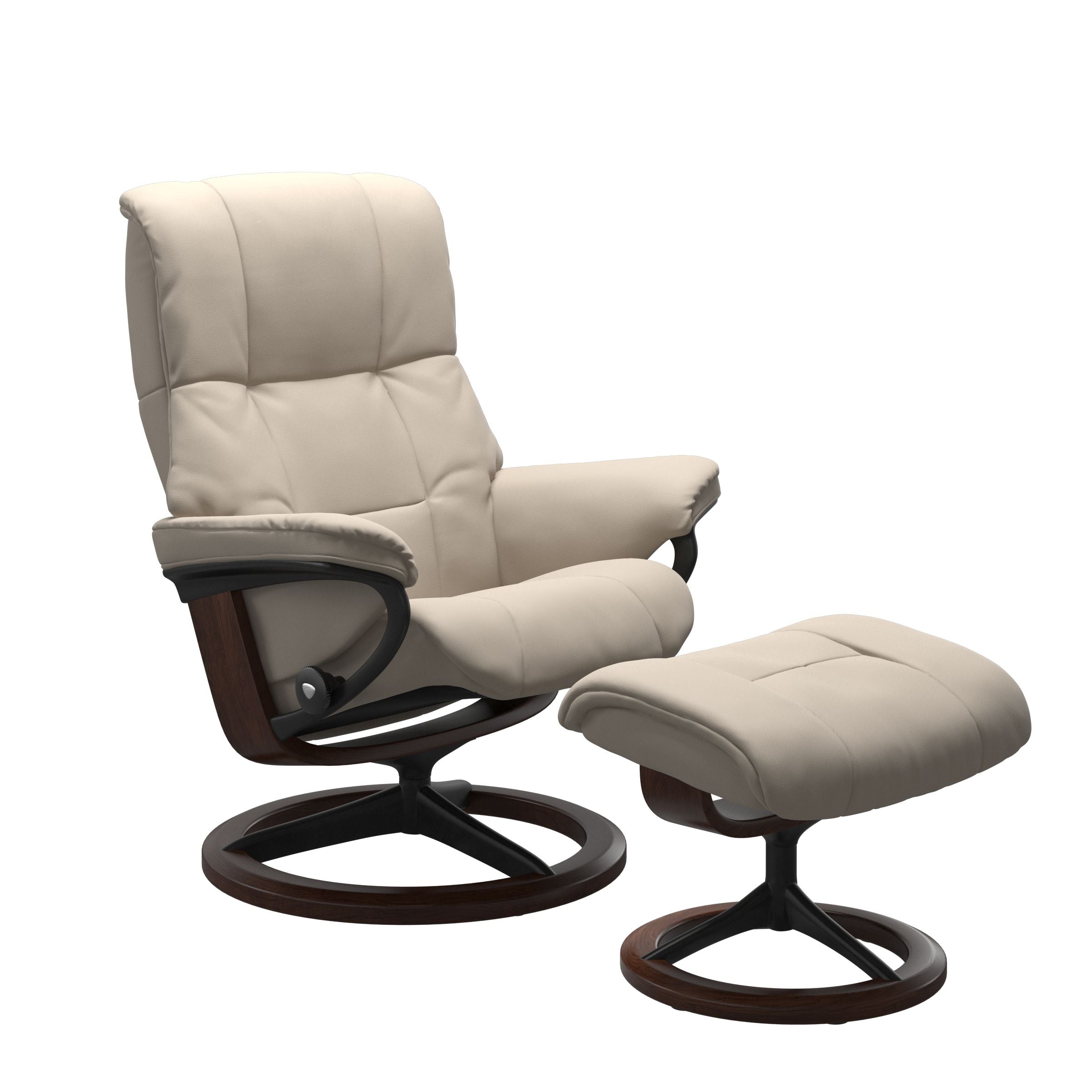 Paloma fog recliner chair with ottoman black matte metal and wooden brown signature base