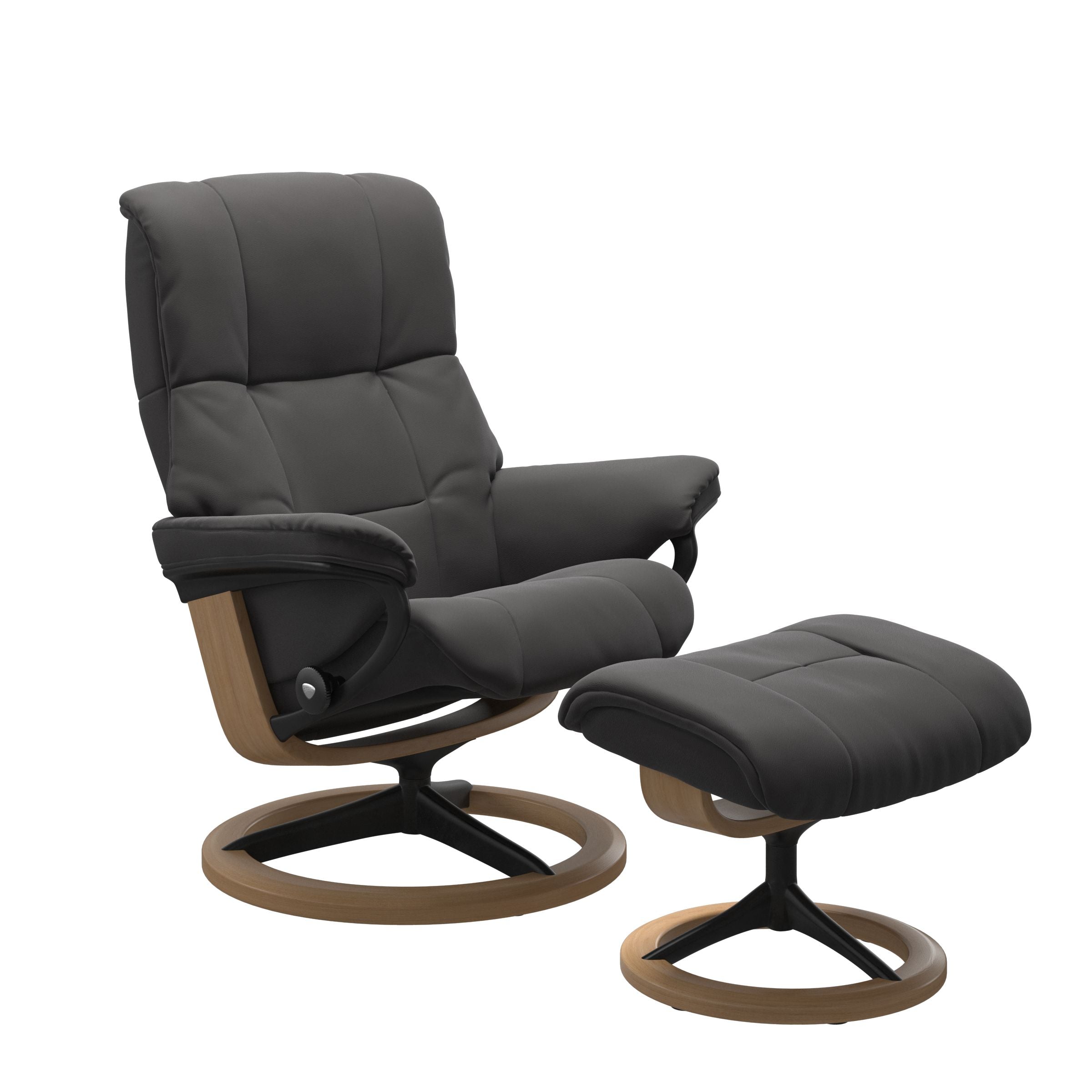 Paloma Rock recliner chair with ottoman black matte metal and wooden oak signature frame