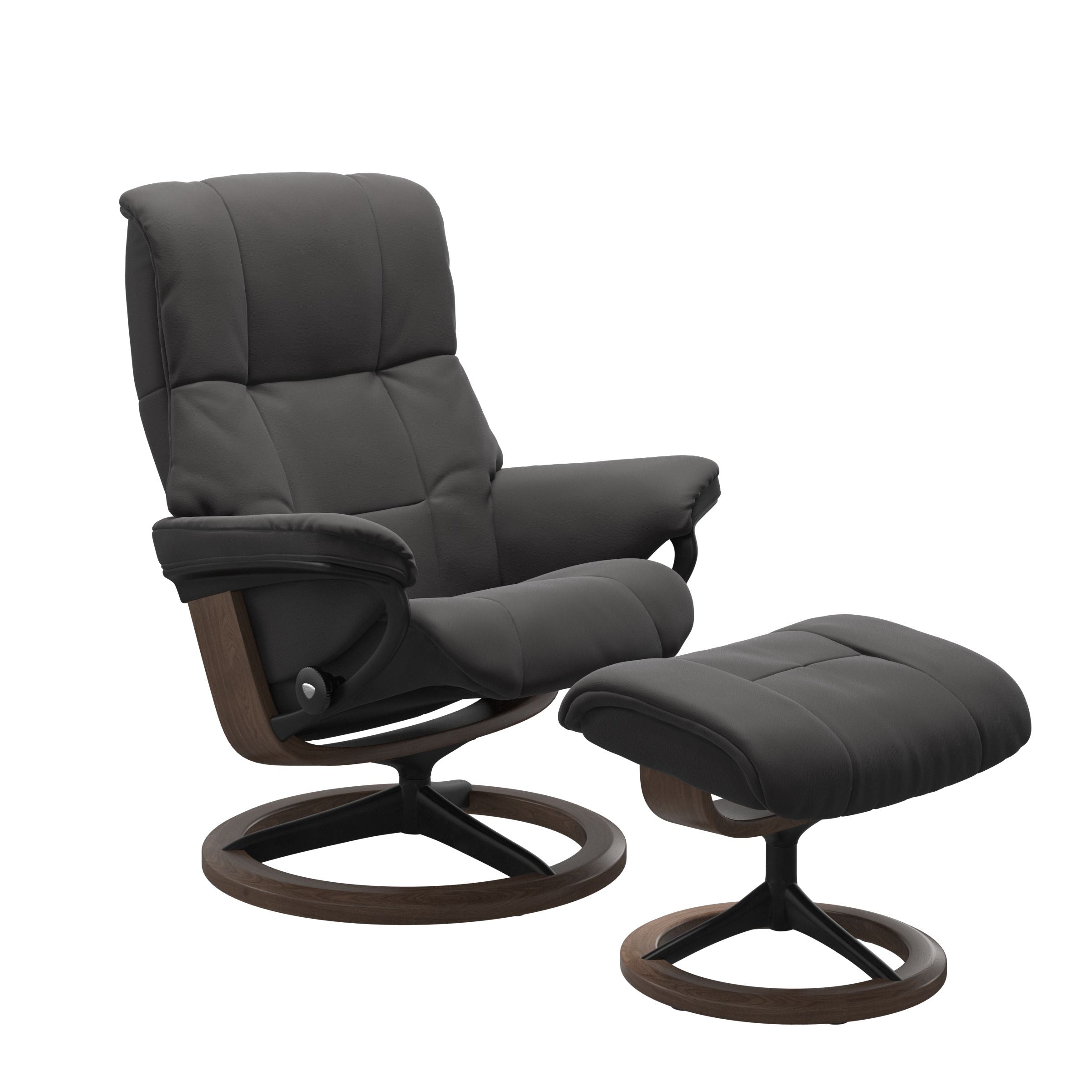 Paloma Rock recliner chair with ottoman black matte metal and wooden walnut signature frame