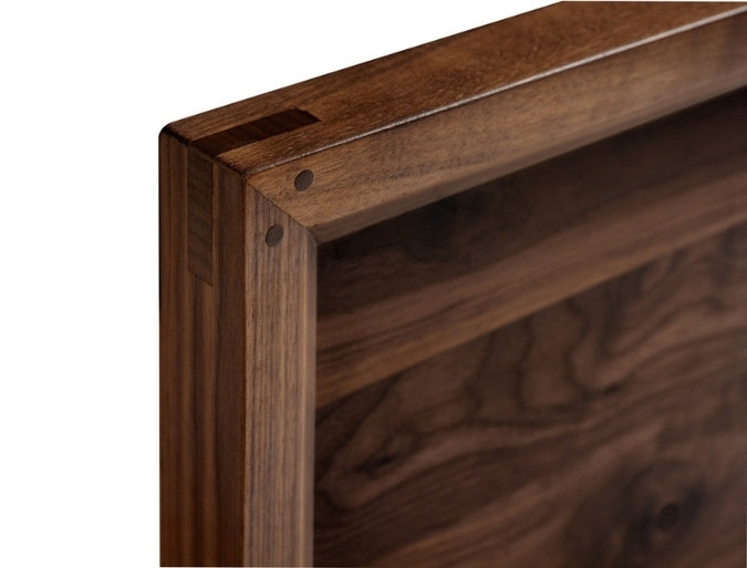 Rustic Walnut Bed headboard close up wood grain