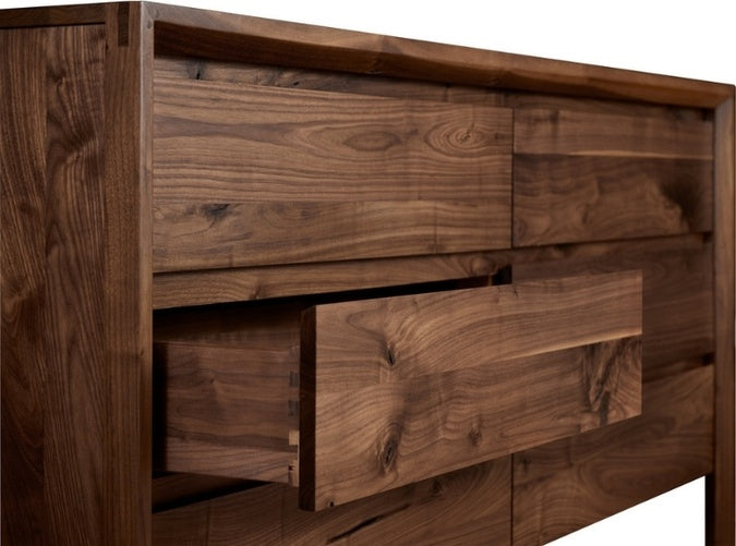 Rustic Walnut Dresser close up open drawer