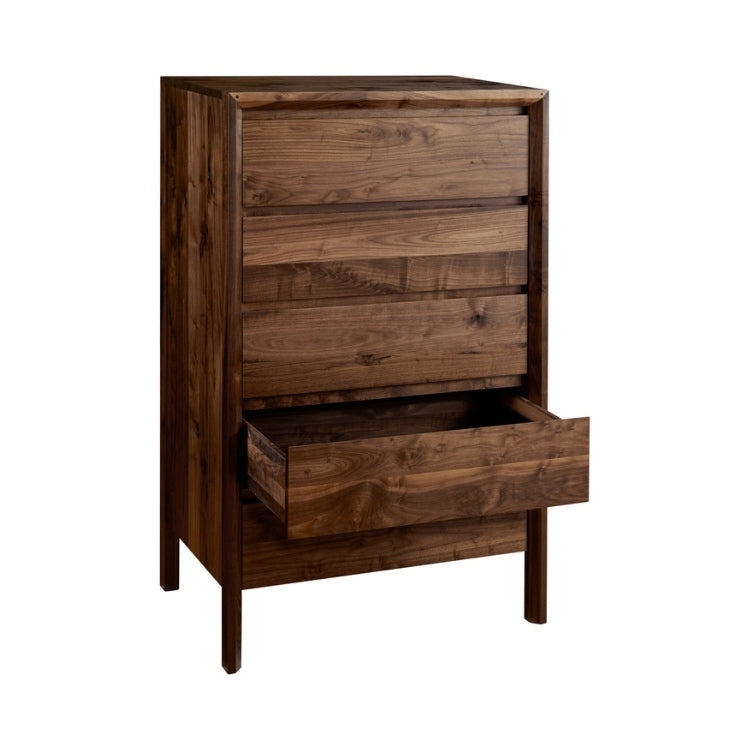 Rustic Walnut Tall Chest open drawer