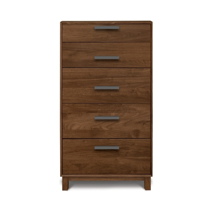 Savoy 5-Drawer Narrow Chest in Natural Walnut head on